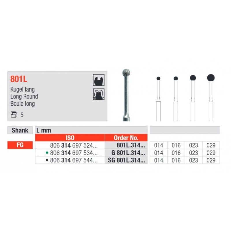 Алмаз для турбины расширенный шар 801l 1шт. Эдента